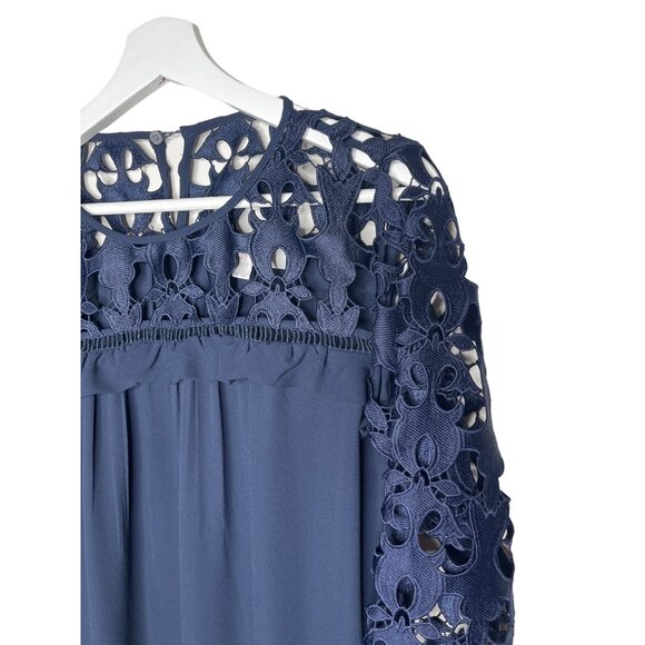 LOFT Small Navy Lace Long Sleeve Blouse Peasant Romantic Workwear - Picture 5 of 7